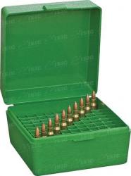 Коробка пластмассовая MTM RM-100 на 100 патронов кал. 22-250 Rem; 243 Win и 308 Win. Цвет – зеленый. Картинка Коробка пластмассовая MTM RM-100 на 100 патронов кал. 22-250 Rem; 243 Win и 308 Win. Цвет – зеленый.