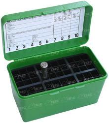 Коробка пластмассовая MTM H50-RL на 50 патронов кал. 30-06 и 8x57 JRS. Цвет – зеленый. Картинка Коробка пластмассовая MTM H50-RL на 50 патронов кал. 30-06 и 8x57 JRS. Цвет – зеленый.