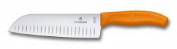 Нож кухонный Victorinox Santoku, ребристе лезо, 17 cм, помаранчевий, блістер Картинка Нож кухонный Victorinox Santoku, ребристе лезо, 17 cм, помаранчевий, блістер